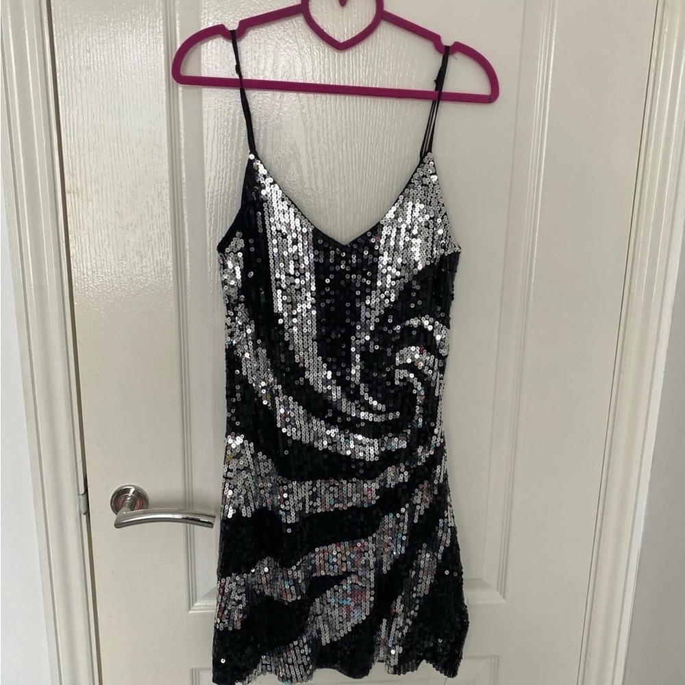 Parisian Works Black and Gold Sequin Mini Dress